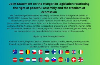 Nagykövetségek bírálják a gyülekezési törvény magyarországi módosítását, de az amerikai és a román képviselet nem csatlakozott
