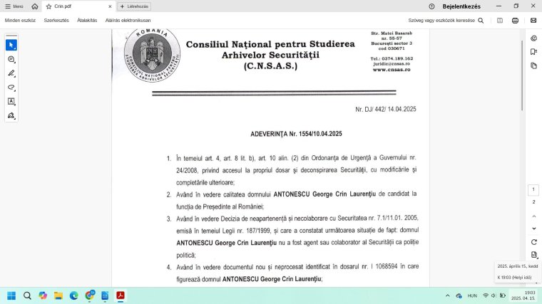 Jelentést íratott a Securitate Antonescuval, aki szerint soha nem működött együtt a titkosszolgálattal