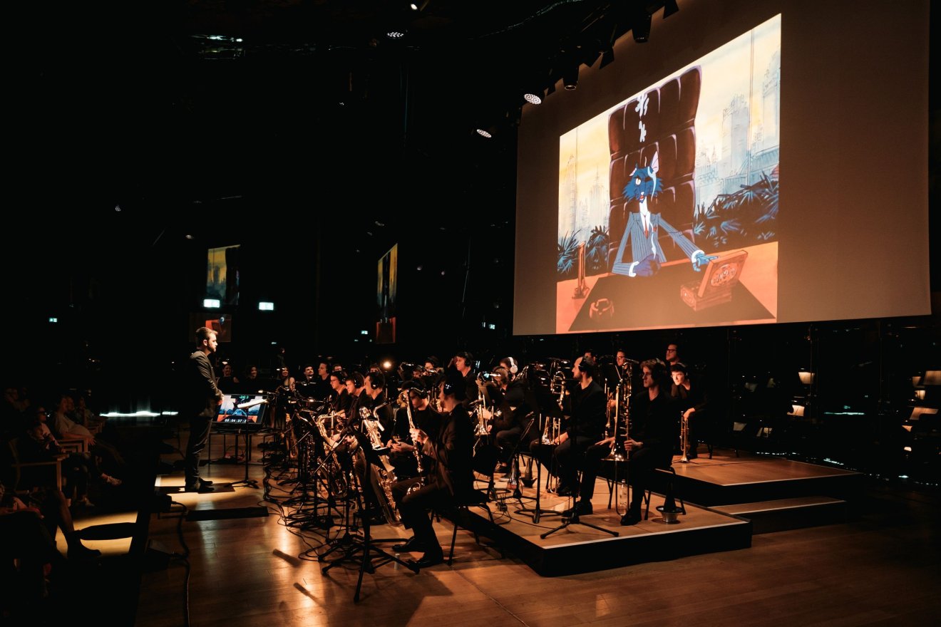 Budapest Orchestra Project és a Jazzation acappella együttes előadása kíséri a Macskafogó című legendás animáció vetítését •  Fotó: Marozsán János