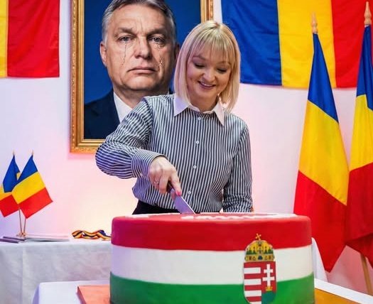 Soviniszta „poén”: magyar nemzeti színű tortát szeletelve pózol Vadim Tudor lánya