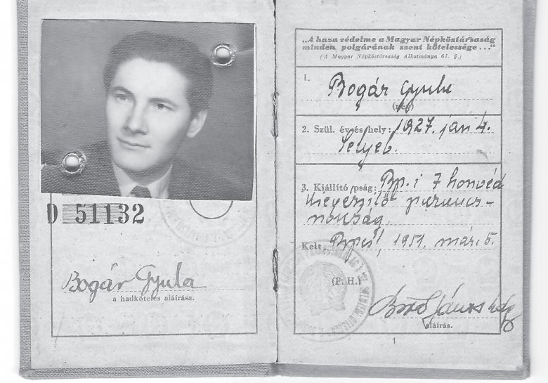 Bogár Gyula az ötvenes évek elején kiállított személyi igazolványon 