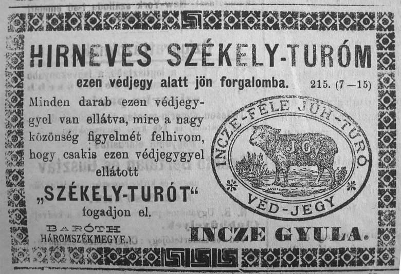 Védjegyes juhtúró reklámja 1897-ből 