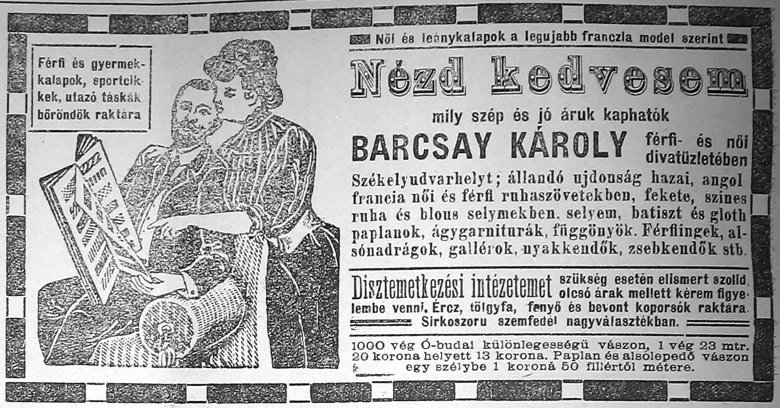 Barcsay Károly üzletének kínálata 1913-ból 