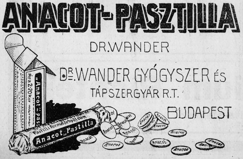 Reklám az Orvosi Hetilap 1920. március 7-ei számában •  Fotó: Forrás: Orvosi Hetilap
