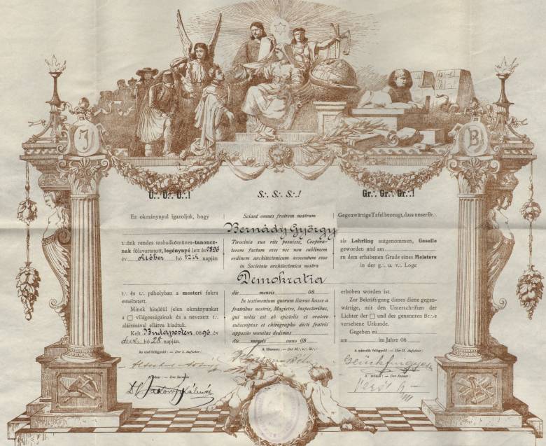 Bernády szabadkőműves diplomája 