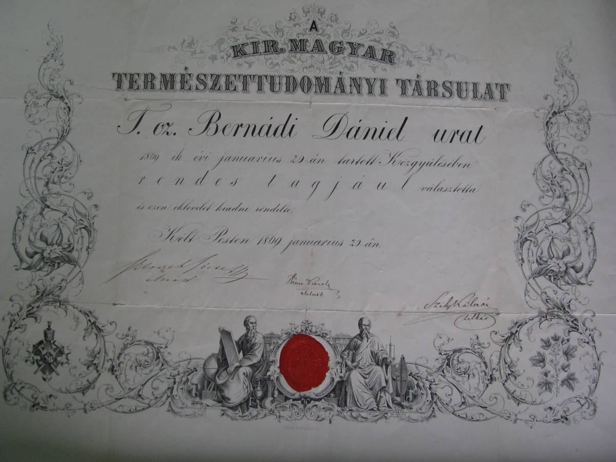 A Királyi Magyar Természettudományi Társulat 1869-ben rendes tagjává választotta 