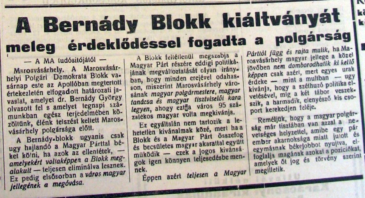 A korabeli sajtót élénken foglalkoztatta Bernády politikai szerepvállalása 