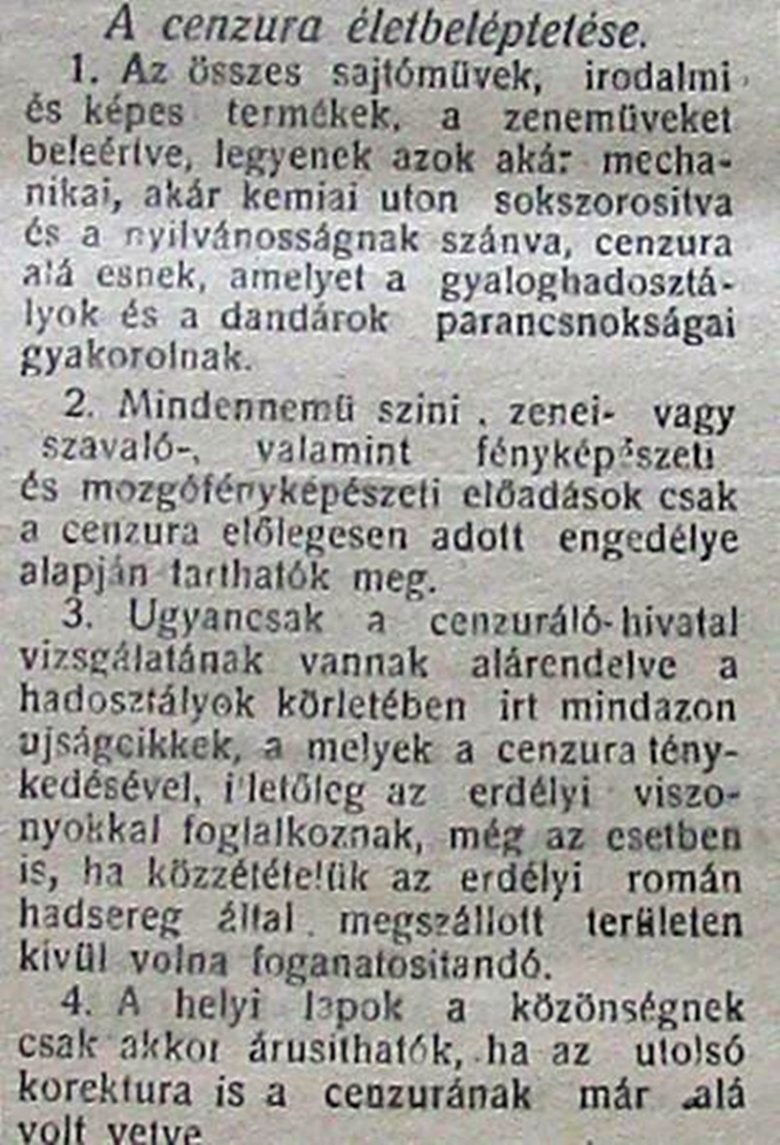 Sajtóban megjelent rendelet a cenzúráról 