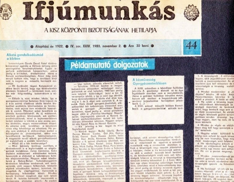 Közölt dolgozatokat az Ifjúmunkás is •  Fotó: Dr. Garda Dezső gyűjteményéből