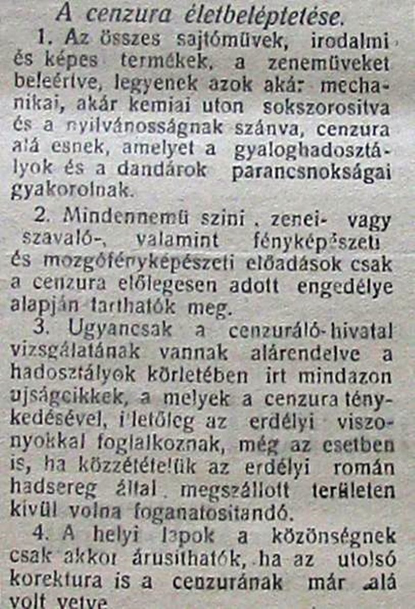 Sajtóban megjelent rendelet a cenzúráról 