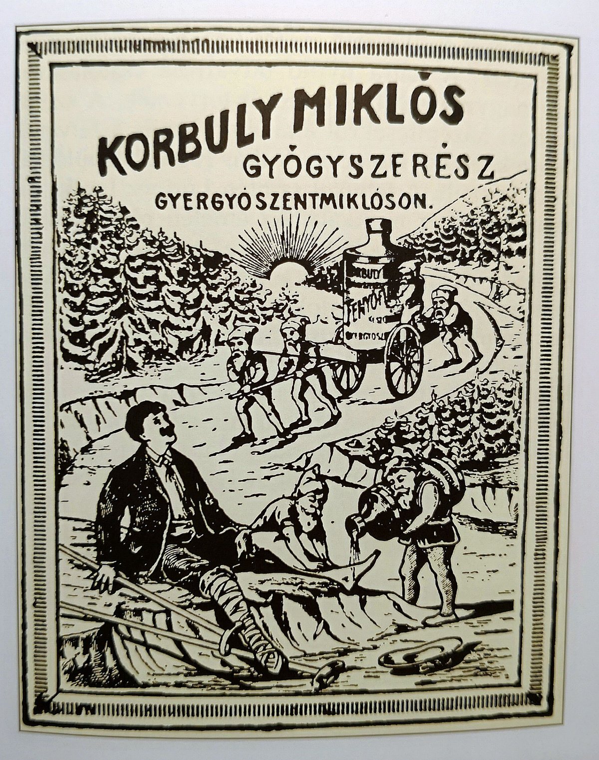 Korabeli reklám, Korbuly Miklós gyógyszerészt idézi (Nyisztor Miklós gyűjteményéből) 