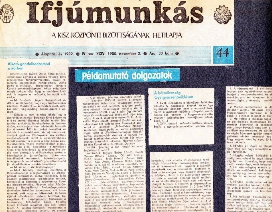 Közölt dolgozatokat az Ifjúmunkás is •  Fotó: Dr. Garda Dezső gyűjteményéből