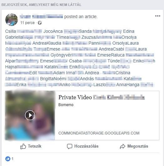 Így néz ki a poszt, amit a vírus közöl a nevünkben.  Sok ember bejelölve. Még hitelesebb, hogy valós képet használ a profilunkból 