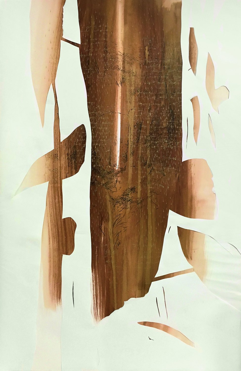 Csillag István - Belső tájak III. (140 x 90 cm, 2019,  pác, szitanyomat, kollázs) 
