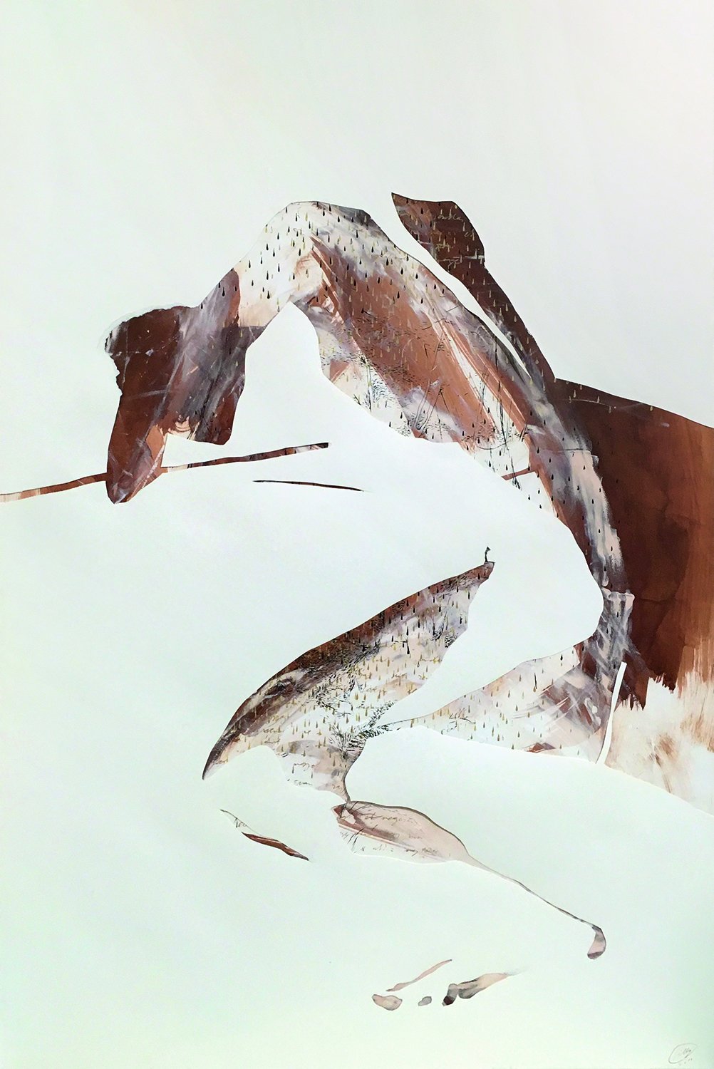 Csillag István - Merengő (140 x 90 cm, 2019, pác, szitanyomat, kollázs) 