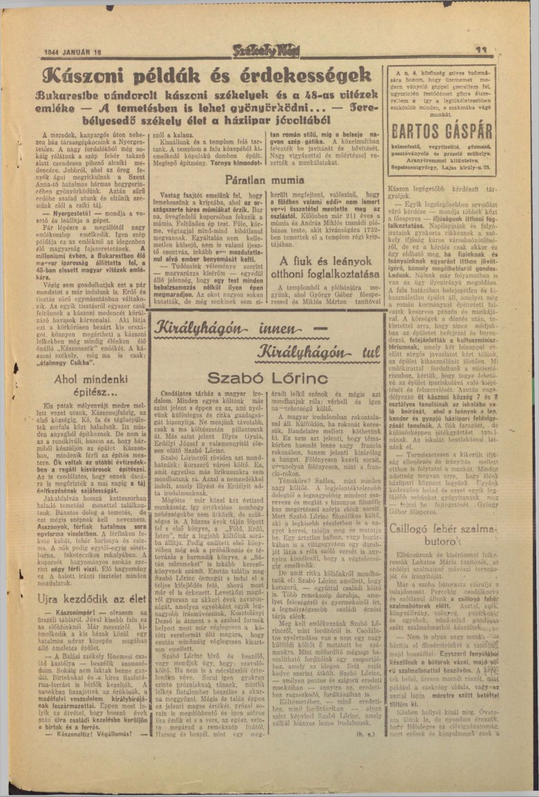 Székely Nép, 1944. január 16. •  Fotó: Forrás: Arcanum
