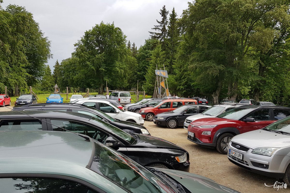 A felső parkoló. Regátból, Moldvából, a közeli Háromszékről vagy a Barcaságról érkeznek ide sokan – a külföldi rendszámok gyakorlatilag eltűntek •  Fotó: Rédai Attila
