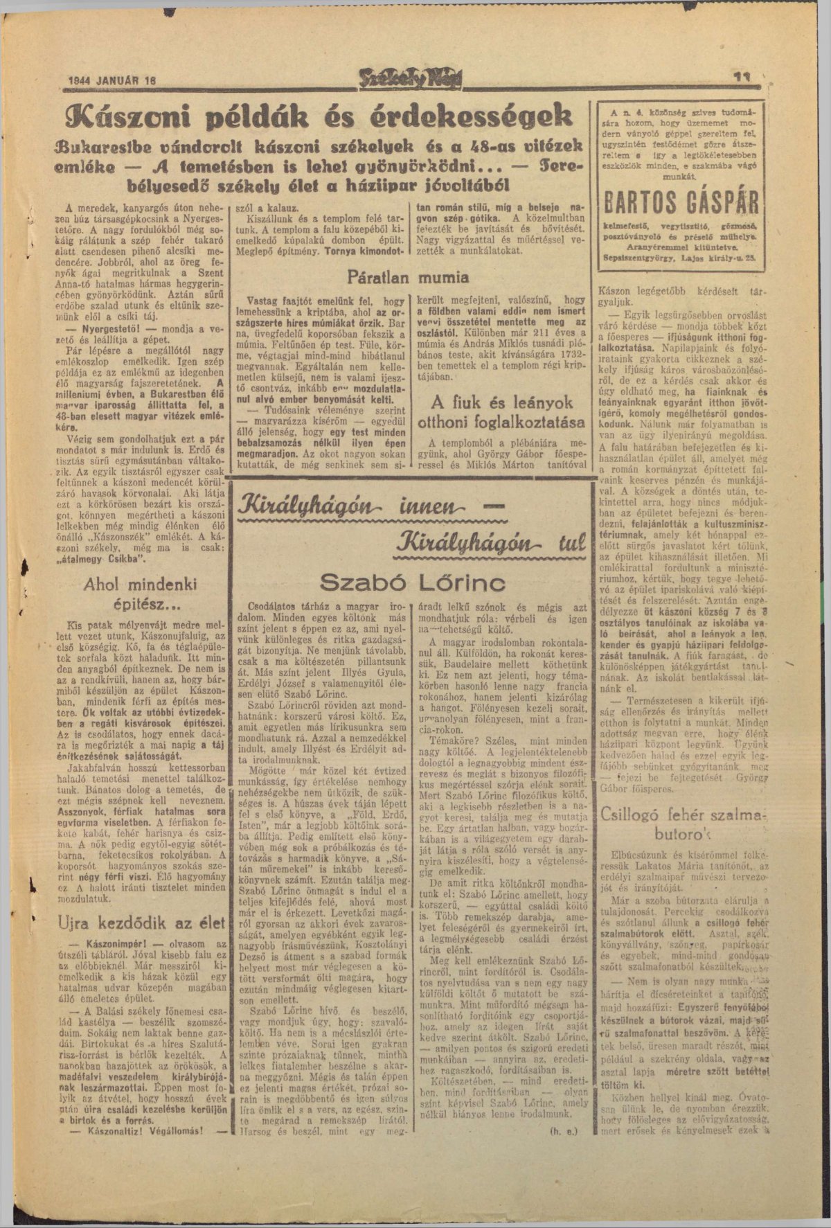 Székely Nép, 1944. január 16. •  Fotó: Forrás: Arcanum