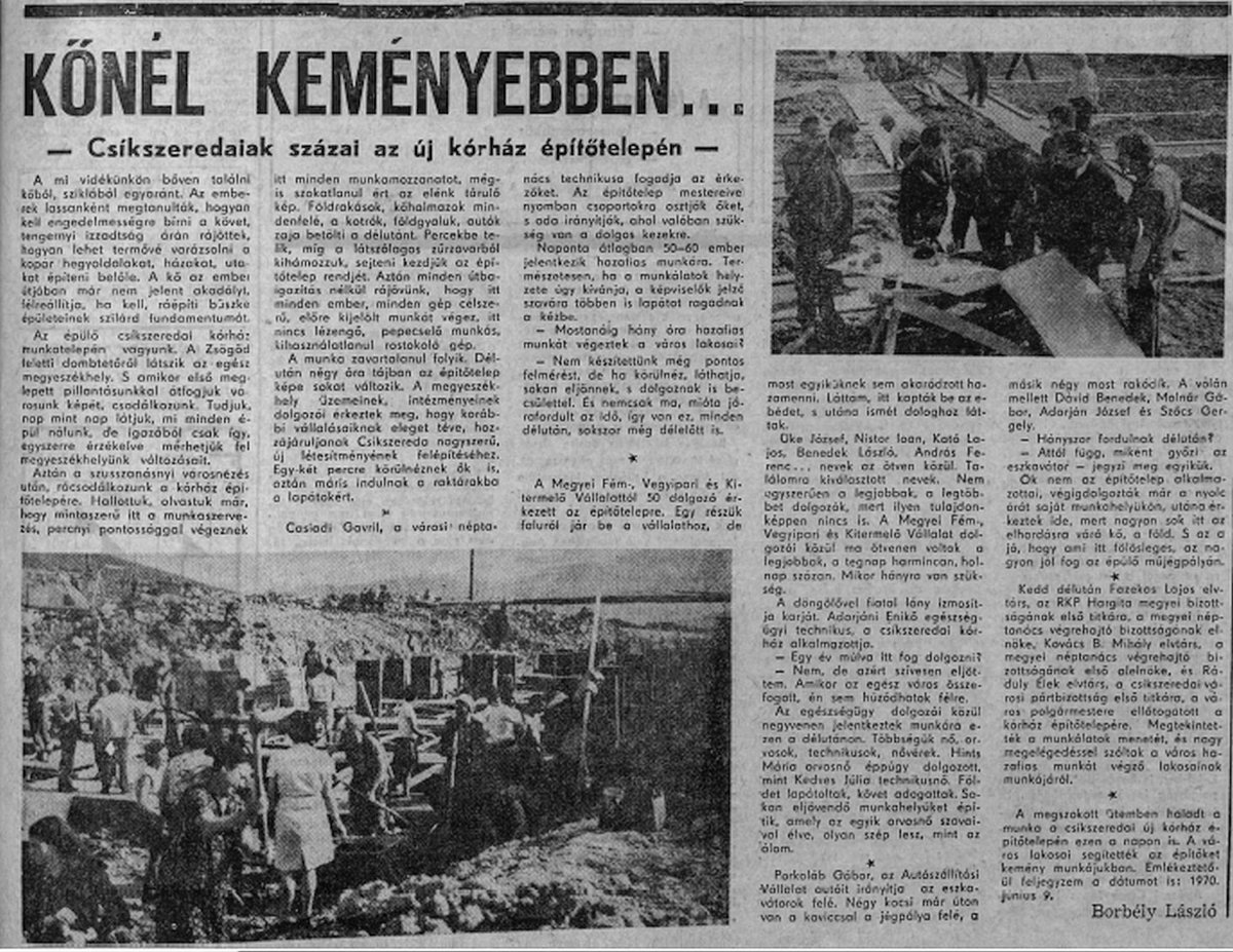 Hargita, 1970. május 10. •  Fotó: Forrás: a Csíkszeredai Megyei Sürgősségi Kórház gyűjtése