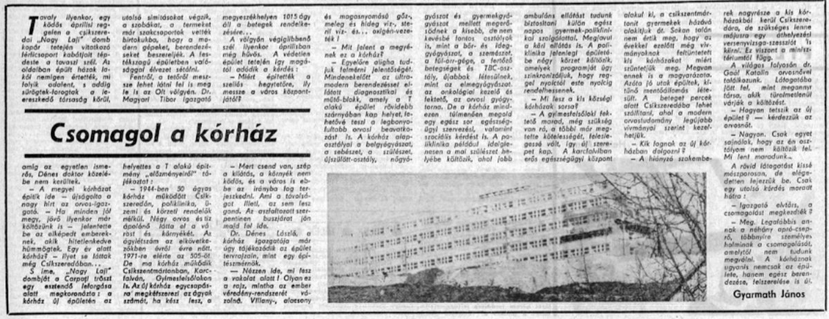 Előre, 1971. április 17. •  Fotó: Forrás: a Csíkszeredai Megyei Sürgősségi Kórház gyűjtése