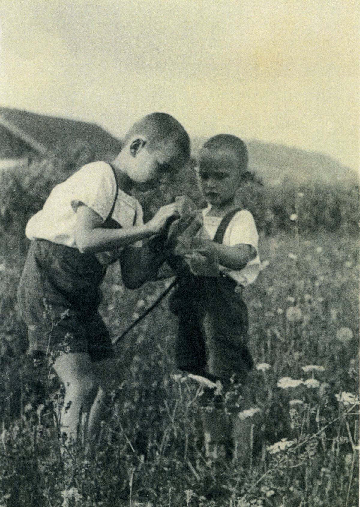 Haberstumpf-villa kertjében lepkészik Bethlenfalvay Miklós és Gábor (A felvétel Bethlenfalvay Gábor tulajdona) 