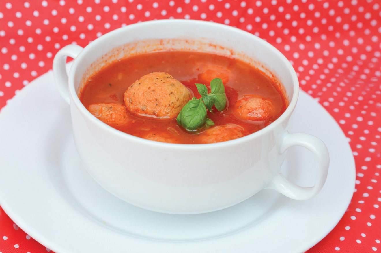 túrógombóc, paradicsomleves, főzés, gasztronómia, recept