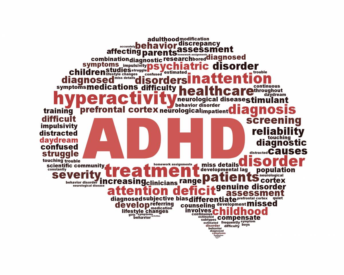A figyelemhiányos hiperaktivitás-zavar (ADHD) szemléltető címkefelhője •  Fotó: theodysseyonline.com