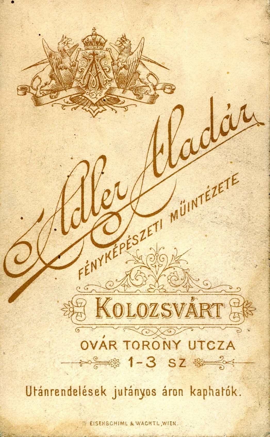 Ovár torony utca 1-3., Adler Aladár fényképészeti műintézete (1885) •  Fotó: Fortepan