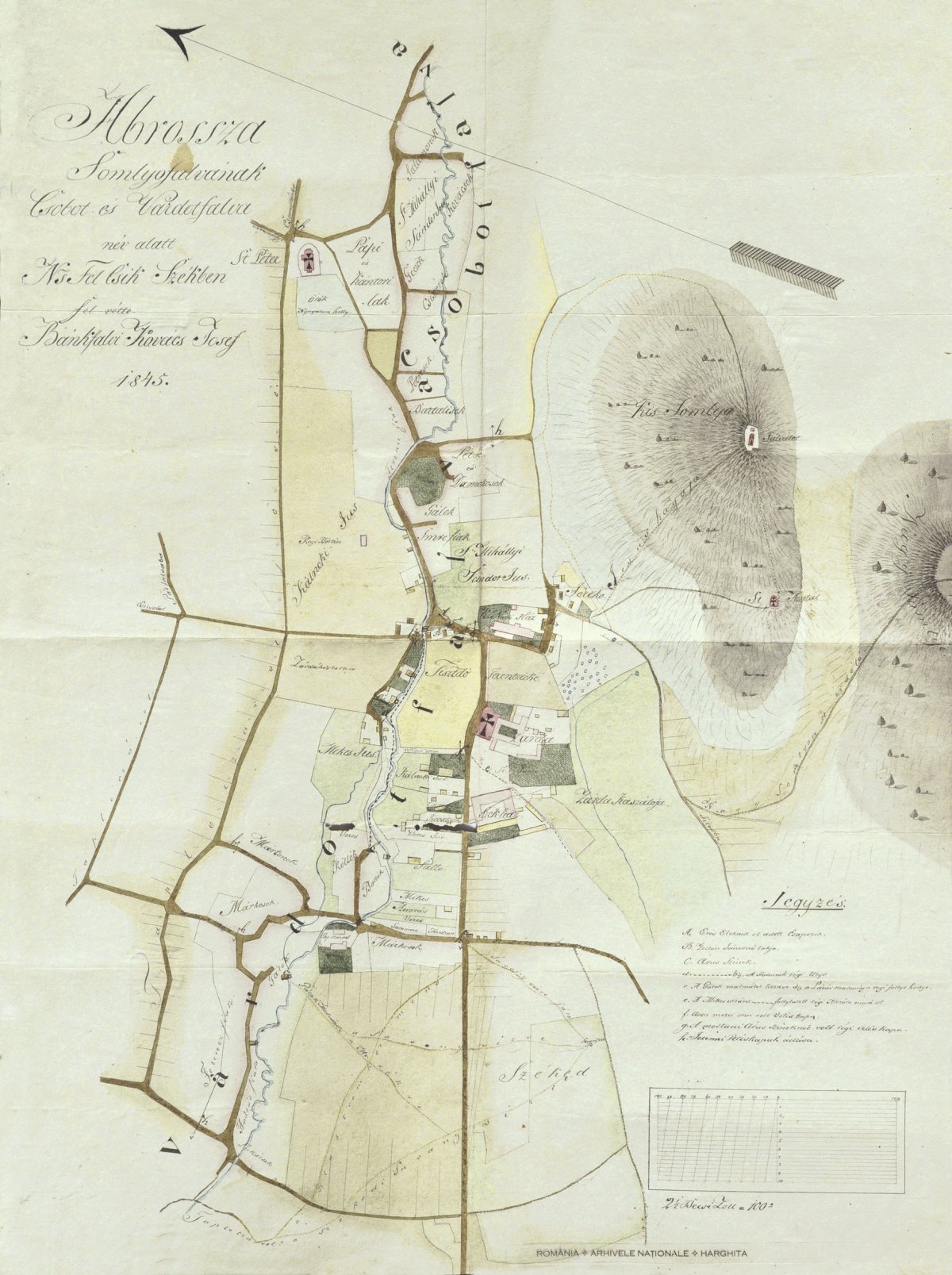 Várdotfalva és Csobotfalva térképe 1845-ből. Közzétette Kovács József földmérő 