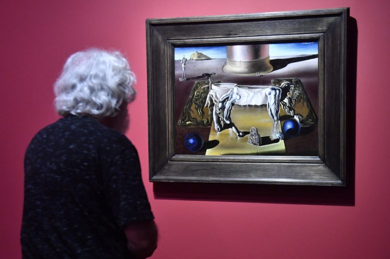 Salvador Dalí Láthatatlan alvó nő, ló, oroszlán című festménye előtt •  Fotó: MTI/Máthé Zoltán