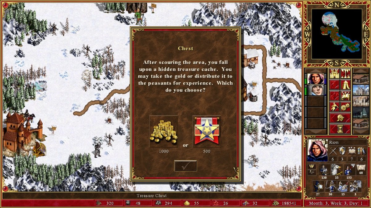 Arany vagy tapasztalati pontok? Minden tapasztalt játékos tudja, hogy az utóbbit éri meg választani •  Fotó: Képernyőfotó/Heroes of Might and Magic III