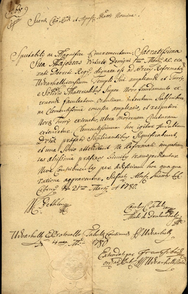 II. József császárnak címzett kérés 1773-ból a templom bővítésére vonatkozóan •  Fotó: Forrás: Fehér János