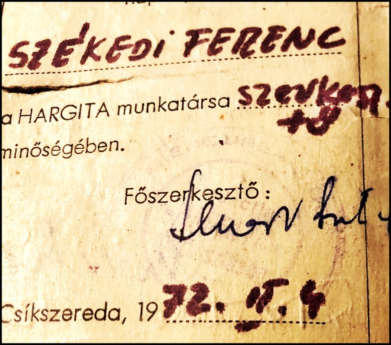 Az egyik első sajtóigazolványa •  Fotó: Székedi Ferenc személyes archívuma