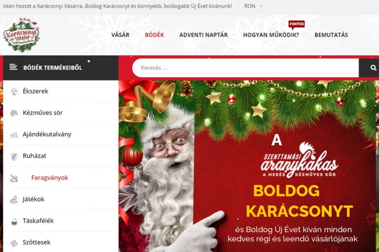 A webshop főoldala •  Fotó: karacsonyivasar.ro