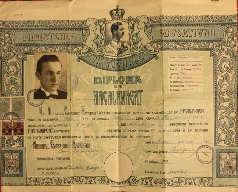 Magyari Jenő érettségi oklevele •  Fotó: Forrás: a Magyari család archívuma