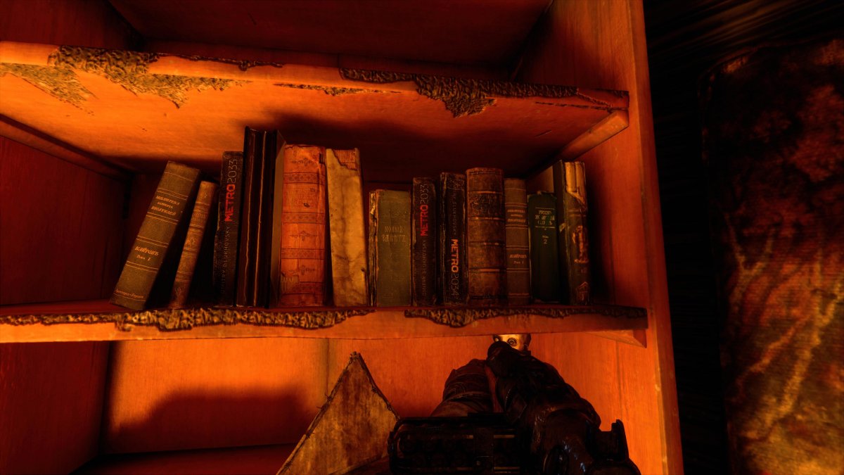 Egy kis önreflexió is belefért: a játék alapjául szolgáló regények is megtalálhatóak a játékban, igaz, csak dekorációs elemként •  Fotó: Metro Exodus/4A Games/Képernyőfotó