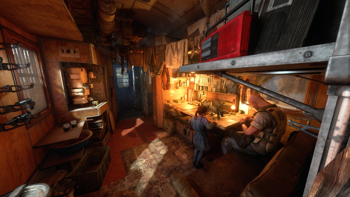 Vagonban kialakított műhely és élőhely a Metro 2033-ban •  Fotó: Metro Exodus/4A Games/Képernyőfotó