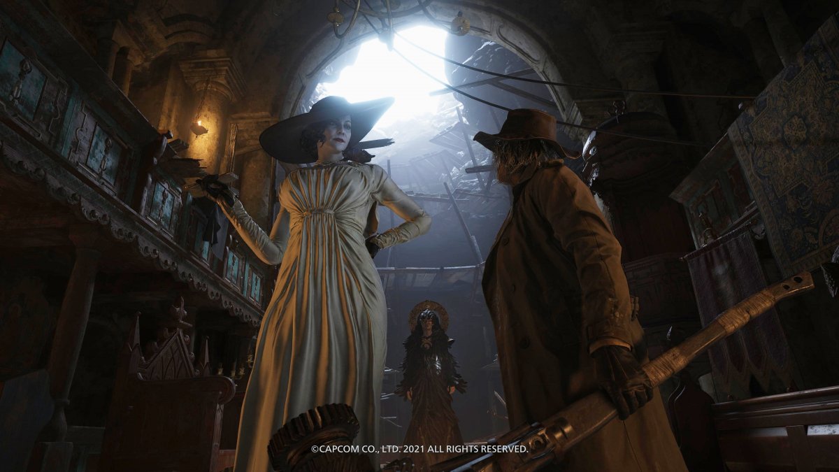 A Resident Evil Village antagonistái. A három méter magas Lady Dimitrescu kiemelt figyelmet kapott az internet népétől •  Fotó: Resident Evil Village/Capcom/Képernyőfotó