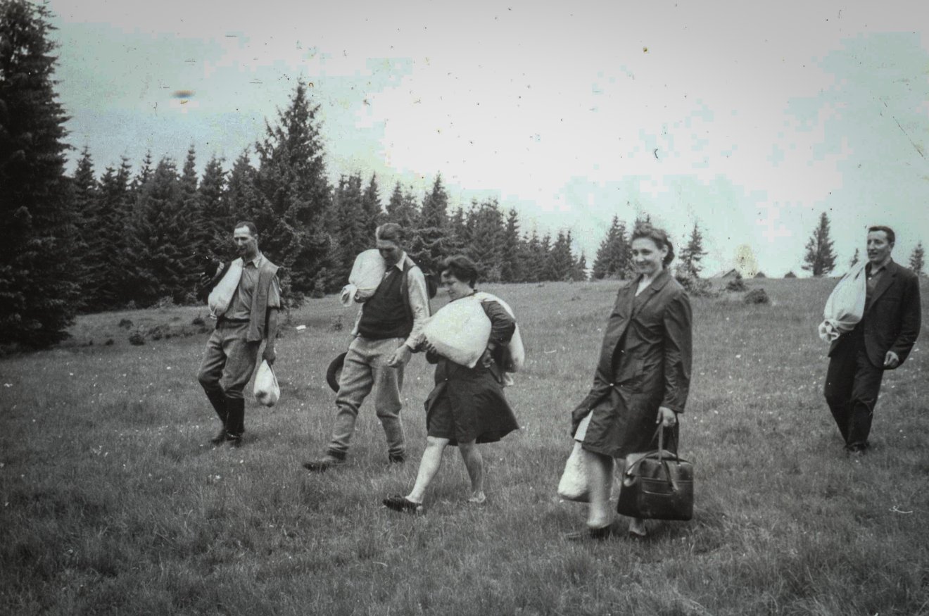 Sajtszállítás háton, 1973 •  Fotó: Forrás: Imre Kálmán hagyatéka