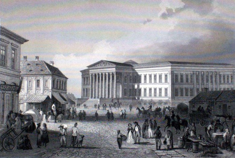 A Nemzeti Múzeum a reformkorban. Ludwig Rohbock metszete •  Fotó: Forrás: Wikipédia