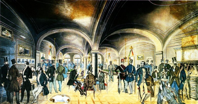 A Pilvax kávéház az 1840-es években •  Fotó: Forrás: Wikipédia