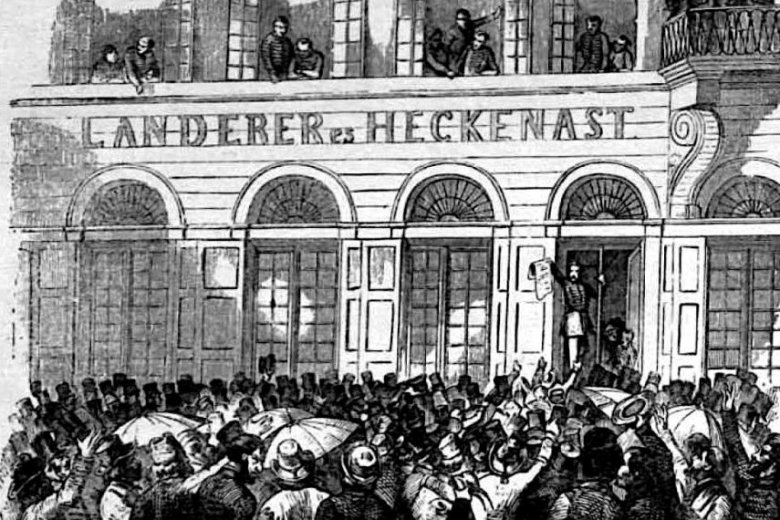 A kinyomtatott 12 pontot Szepessy Ferenc polgármester és a tanács tagjai aláírták, majd Rottenbiller az ablakon át felmutatta a népnek, ezzel megszületett a szabadsajtó első hivatalos terméke Pesten, 1848. március 15-én. A Vasárnapi Ujság illusztrációja a •  Fotó: Forrás: Wikipédia