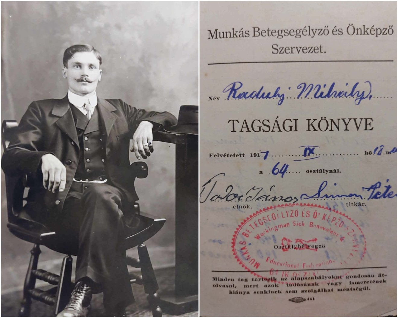 Ráduly Mihály, az ükapa és tagsági könyve &bullet;  Fotó: Török-Sándor Ibolya archívuma