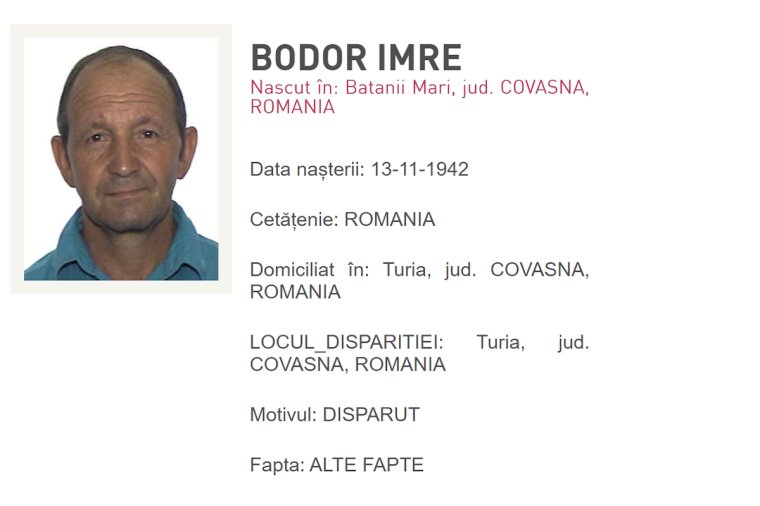 Eltűnt idős férfit keres a Kovászna megyei rendőrség