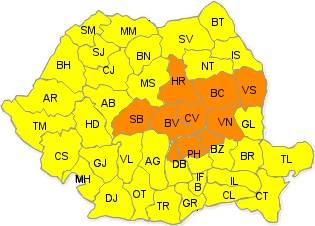 Narancssárga riasztás Hargita és Kovászna megyének