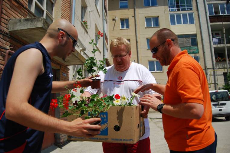 Átadták a virágokat a tömbházaknak