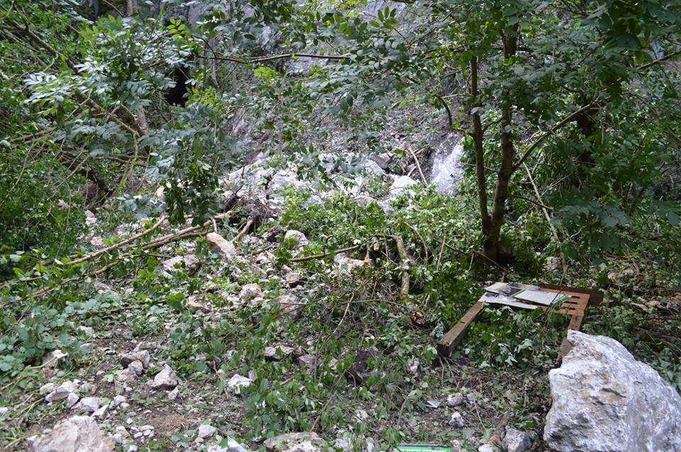 Fákat, táblákat törtek ki a mélybe hulló sziklák •  Fotó: Facebook/Salvamont Ciuc – Csíki Hegyimentő Csapat