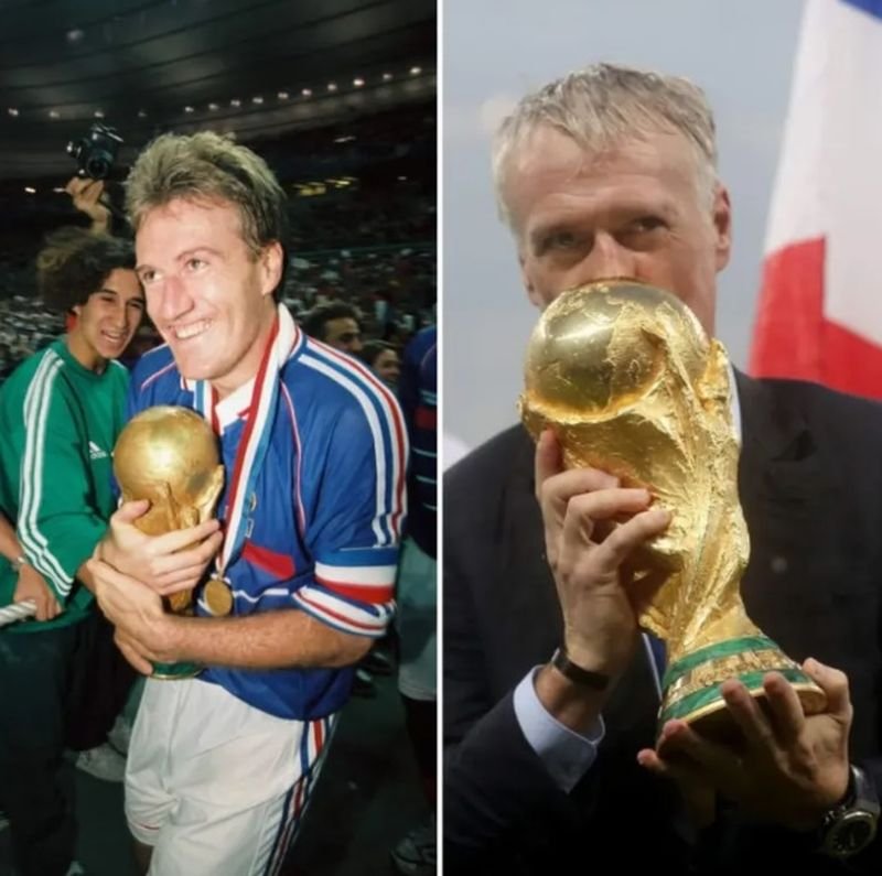 Didier Deschamps 1998-ban játékosként (a döntőben csapatkapitány volt Blanc eltiltása miatt), húsz évvel később pedig szövetségi kapitányként lett világbajnok •  Fotó: FIFA.com
