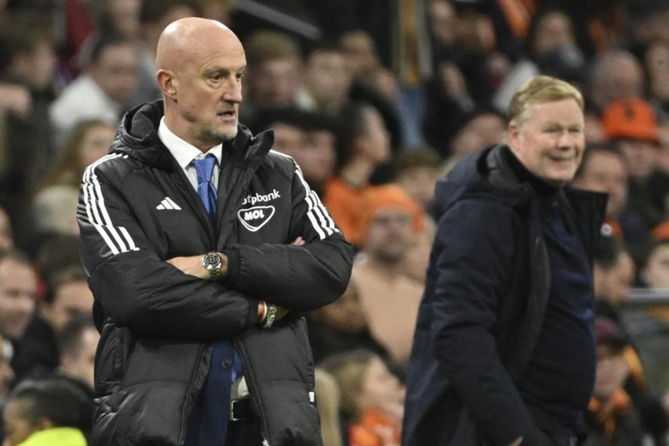 Marco Rossi és kollégája, Ronald Koeman a Hollandia-Magyarország Nemzetek Ligája mérkőzésen •  Fotó: MTI/Koszticsák Szilárd