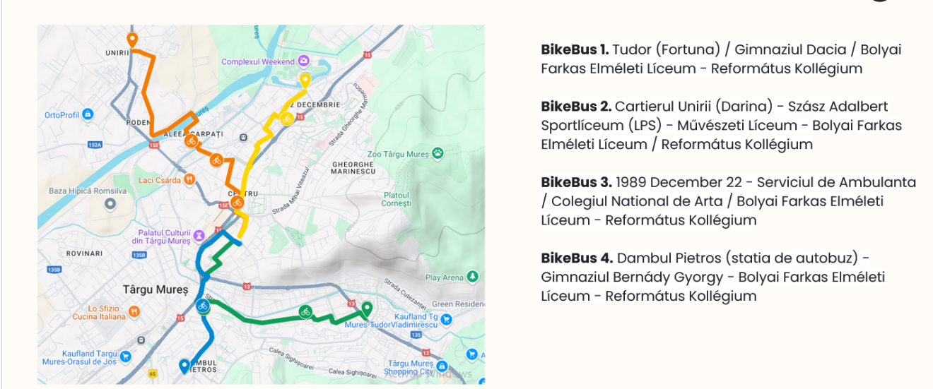 A Bikebusz útvonalai, amelyekhez csatlakozni lehet •  Fotó: Marosszéki Közösségi Alapítvány